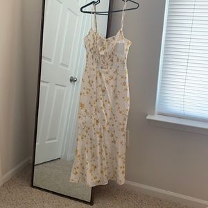 Floral white and orange midi sun dress